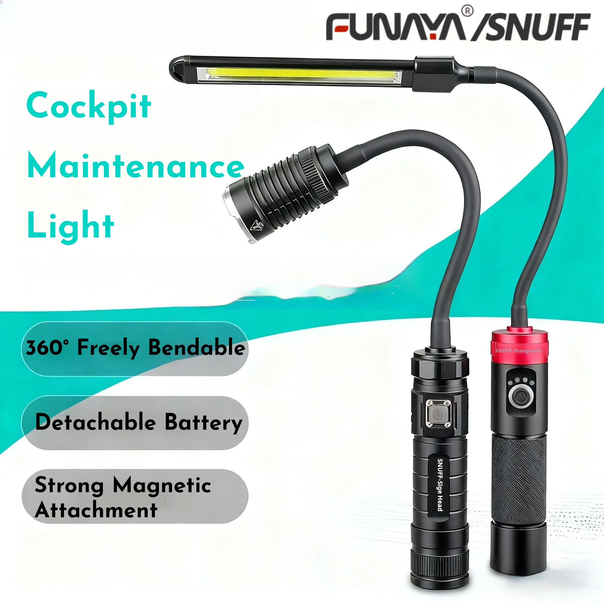 

FUNAYA Automotive Repair Work Light Flexible Rechargeable Engine Compartment Inspection LithiumBattery Illuminating magnet Lamp