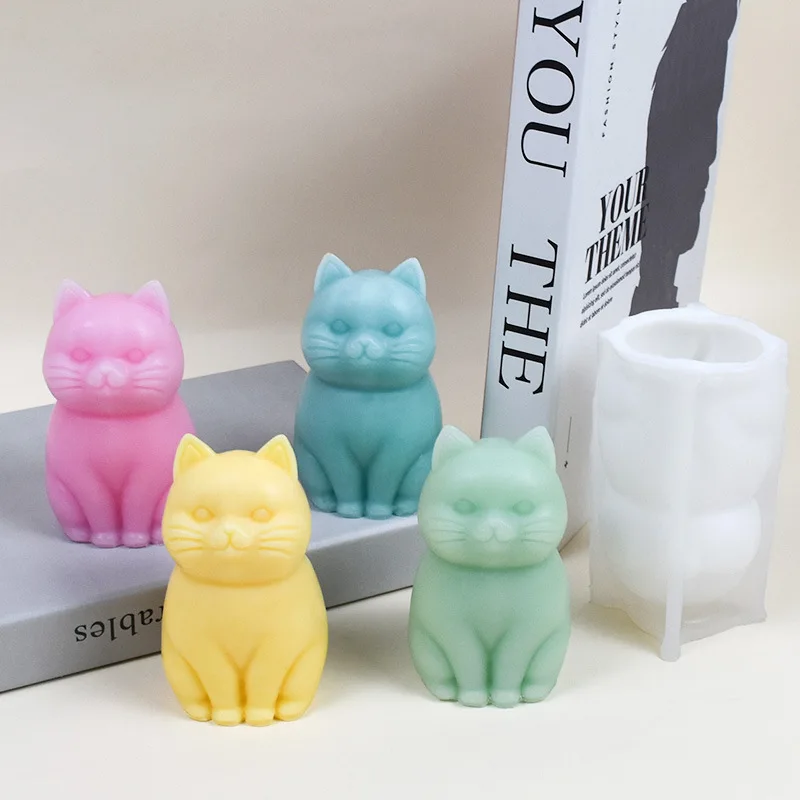 Molde de vela de silicona con forma de gato sonriente, 3D, lindo gatito, yeso, jabón de animales, resina, fabricación de cristal, molde de Chocolate Diy, fundición artesanal para el hogar