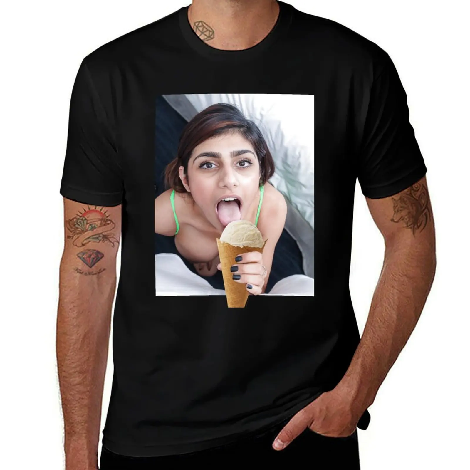

Mia Khalifa eats Ice cream T-Shirt t shirts for man pack cotton t shirts for man pack white T-Shirt