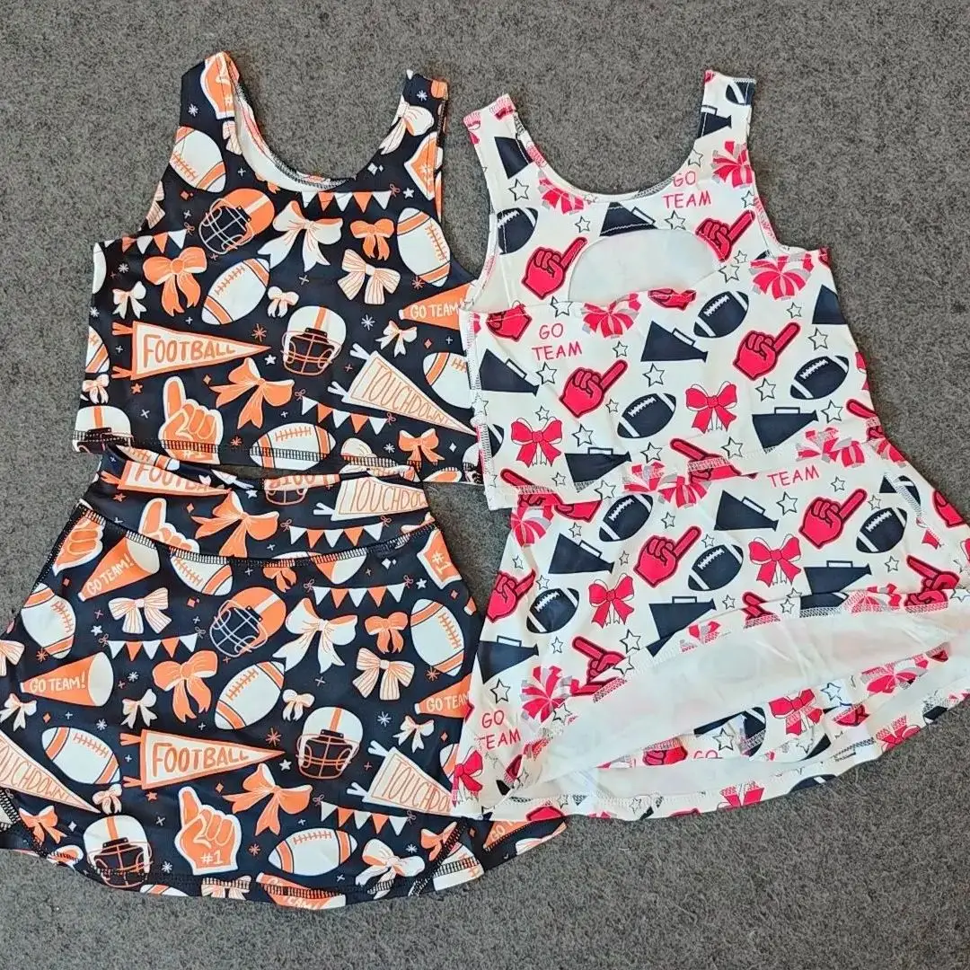 

8.18 Baby Girls Summer Football Bows Vest Top Short Skirts Yoga Sets