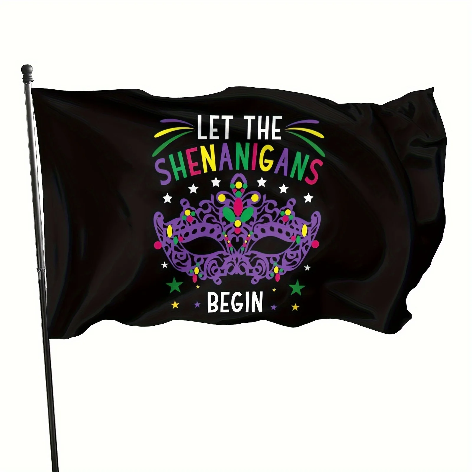 Let the Shenanigans Begin Mardi Gras Mask Outdoor Flag Garden Home Decor Banner