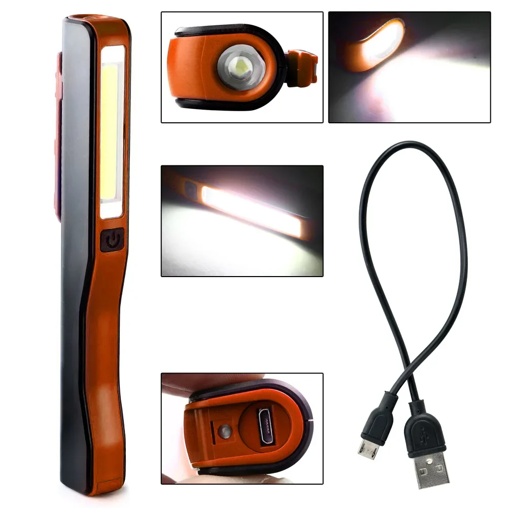 Mini lampe de travail LED COB magnétique, aste par USB, pince à stylo, torche à main, lampe de poche, lampe d\'inspection de travail, camping,