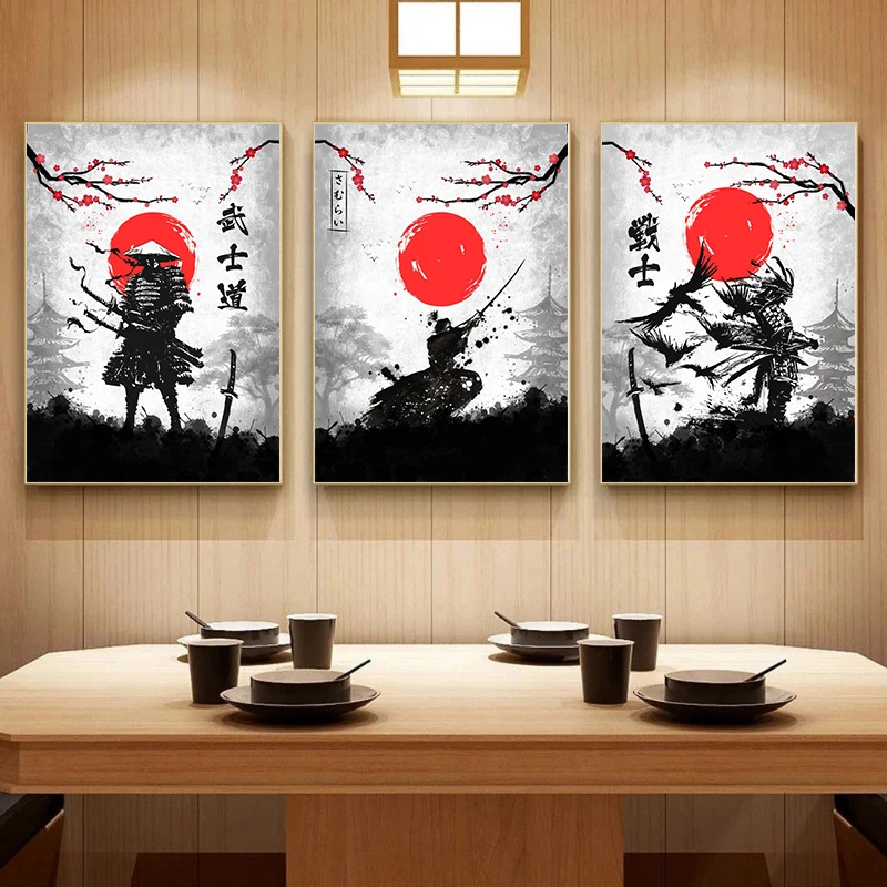 Retro Japanese Warrior Bushido Armored Poster Katana Ninja Poster Art Canvas Painting Wall Print Picture Room Home Decor Cuadro