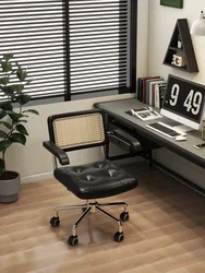 Silla de ratán Retro para ordenador, asiento de oficina, estudio en casa, escritorio de dormitorio, silla de estudio, respaldo elevador de comedor y silla giratoria