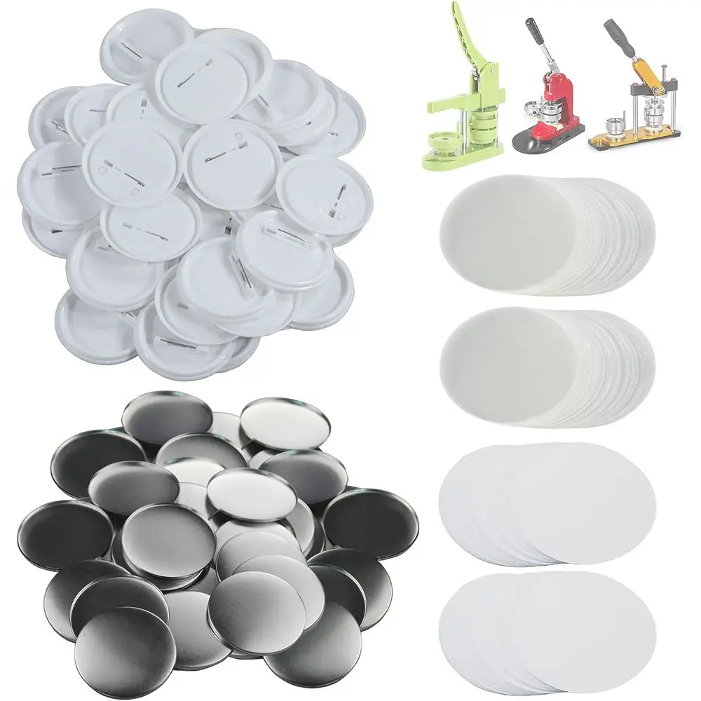 

200 комплектов заготовок для значков 58 мм (2,25 дюйма) или для машинки для изготовления значков 58 мм, круглые, для значков, комплектующие, включает металлическую крышку, пластик