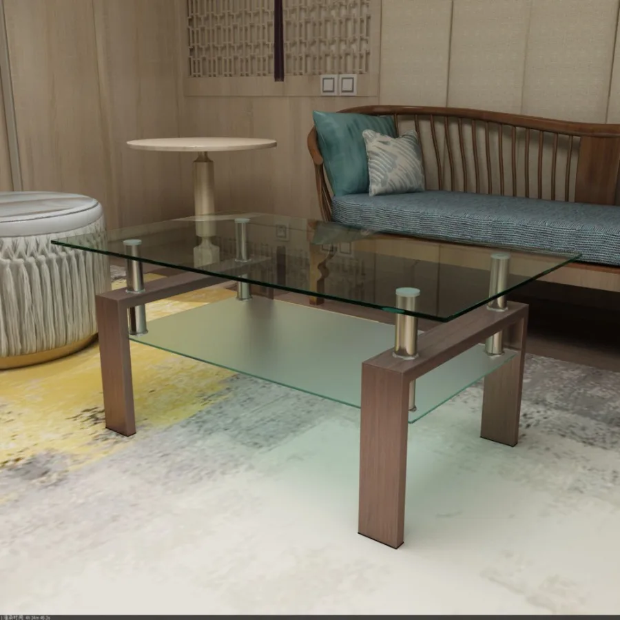 

Rectangle Walnut Glass Coffee Table Clear Coffee Table Modern Side Center Tables for Living Room Living Room Furniture