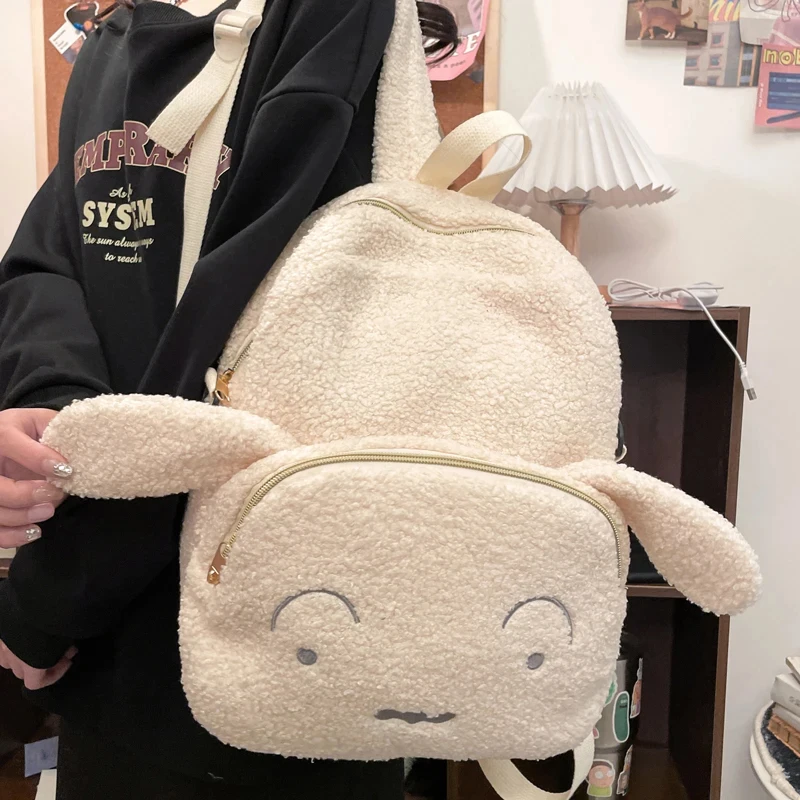 Large Capacity Plush Pig Backpack for High School Students Cute Pink Cartoon Anime Velvet Shoulder Bag Unisex Daily Use
