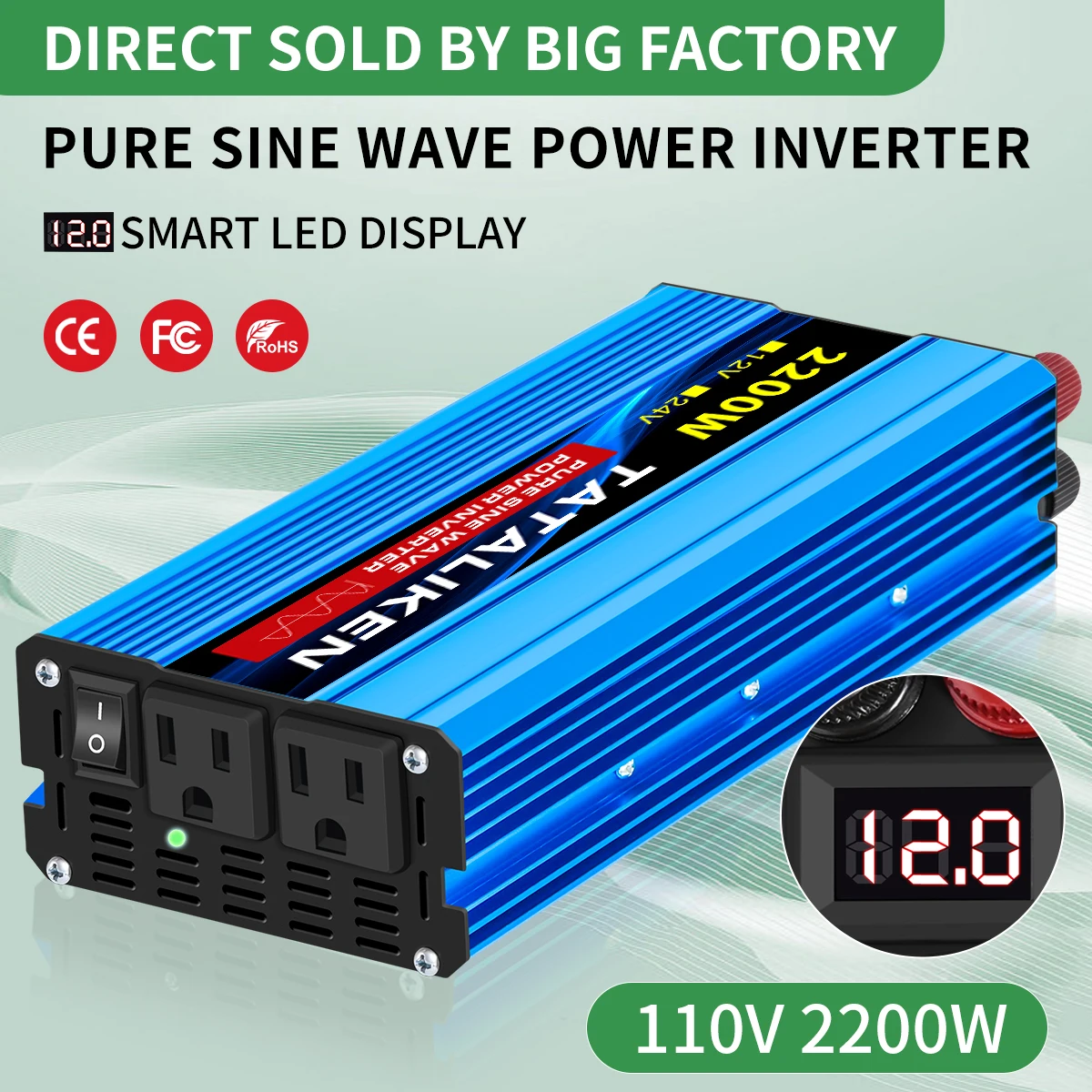 Inverter a onda sinusoidale pura 1000W-4000W DC 12V/24V a AC 110V 60hz adattatore convertitore caricabatterie Inverter di potenza presa ue