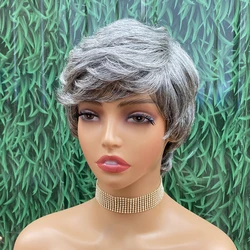 Miss Rola Brazilian Highlights Grey Machine Made Wigs 100% Human Hair Wigs Natural Hairline Remy 180% Density