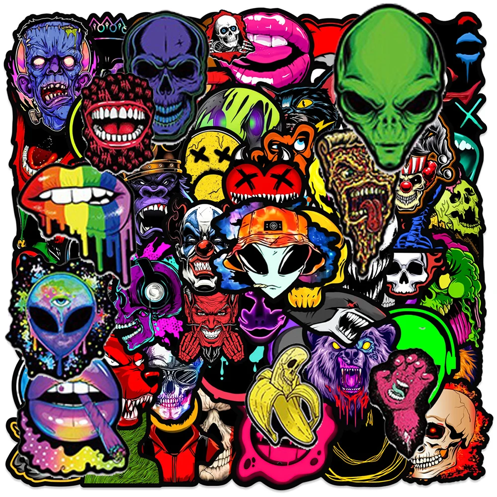 10/30/50/100PCS Cool Horror Gothic Skull Meme Stickers DIY Laptop Motorcycle Skateboard Car Luggage Waterproof Sticker Kids Toys