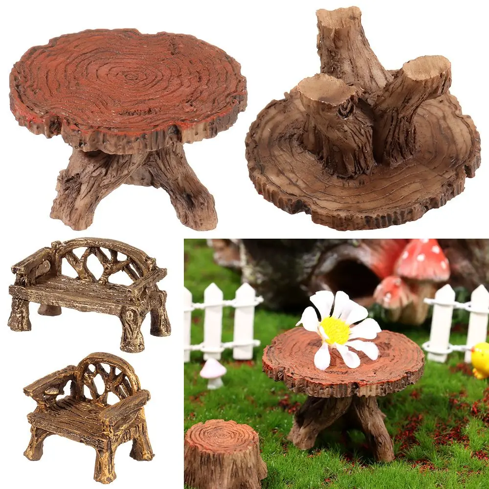 Ornament Succulents Bonsai Fairy Garden Decor Micro Landscapes Mini Bench Park Chair Figurines Miniature Stools Table