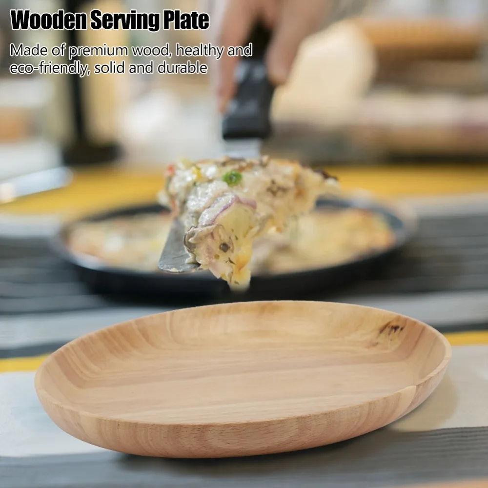 Decorative Wood Tea Tray Round Shape Smooth Polished Serving Platter Raised Edge Sturdy Serving Tray Breakfast Tray