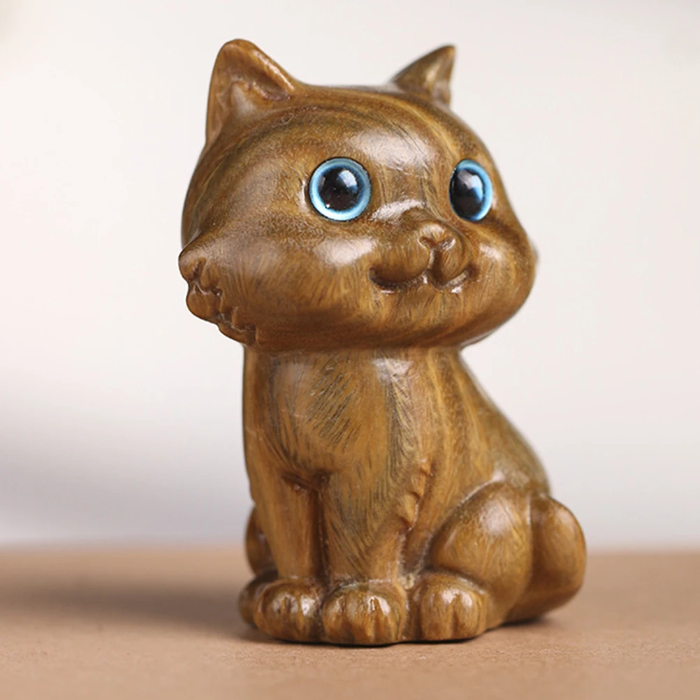 

1pcs Wooden Decoration Wooden Miniature Animal Statue Cat Figurine Ornament For Home Study Farmhouse Decor Cat Ornaments