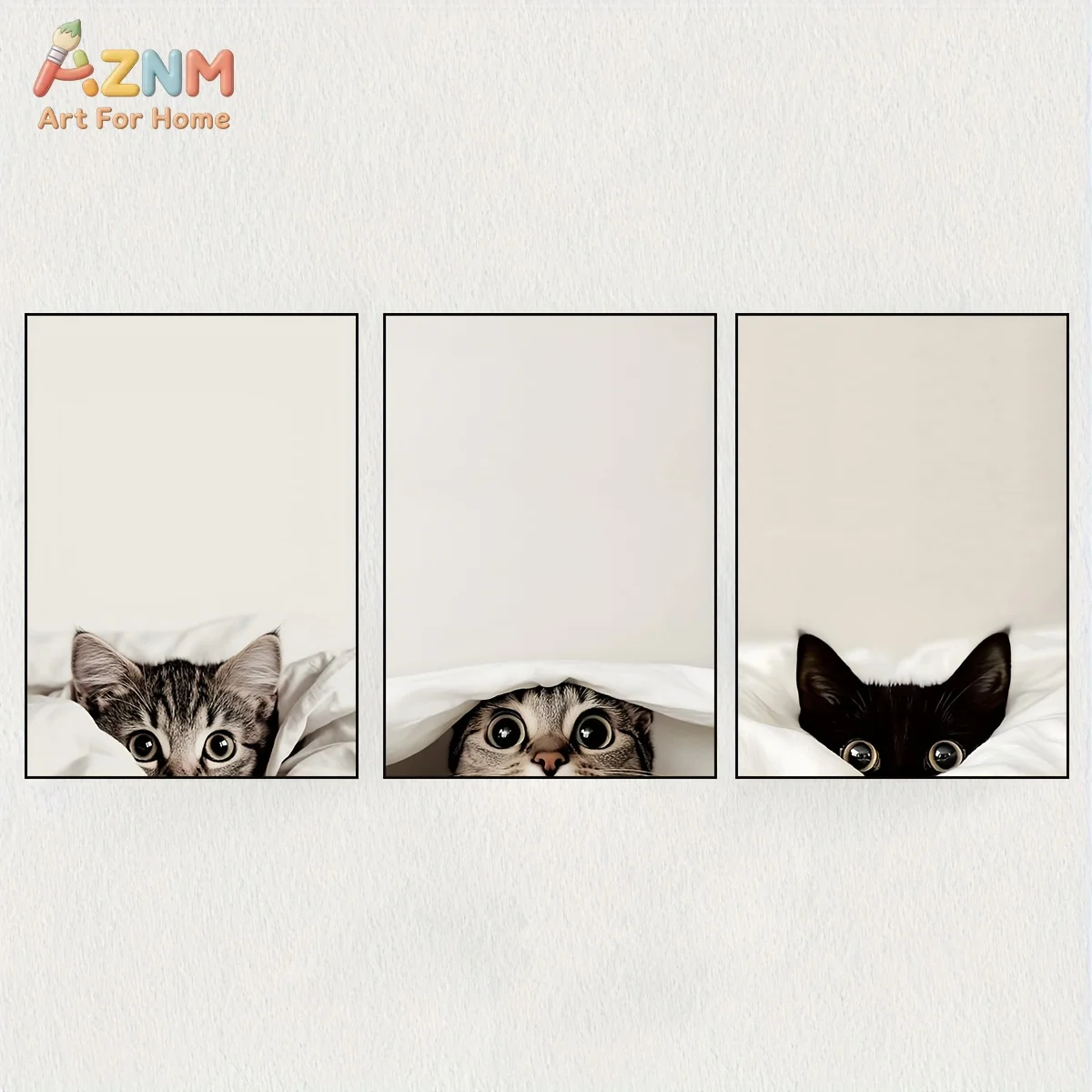 1pc/3pcs Cute Cat Peeking Canvas Prints, Minimalist Style Decorative Posters, Adorable Animal Wall Art, Perfect Gift for Home