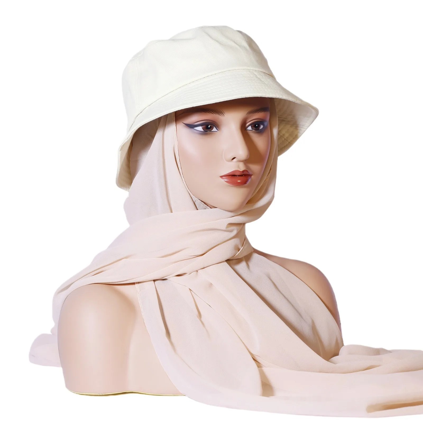 

Solid Color Monochrome Chiffon Headscarf Bucket Hat Set One-piece Summer Sun Shade Fashion Headwear