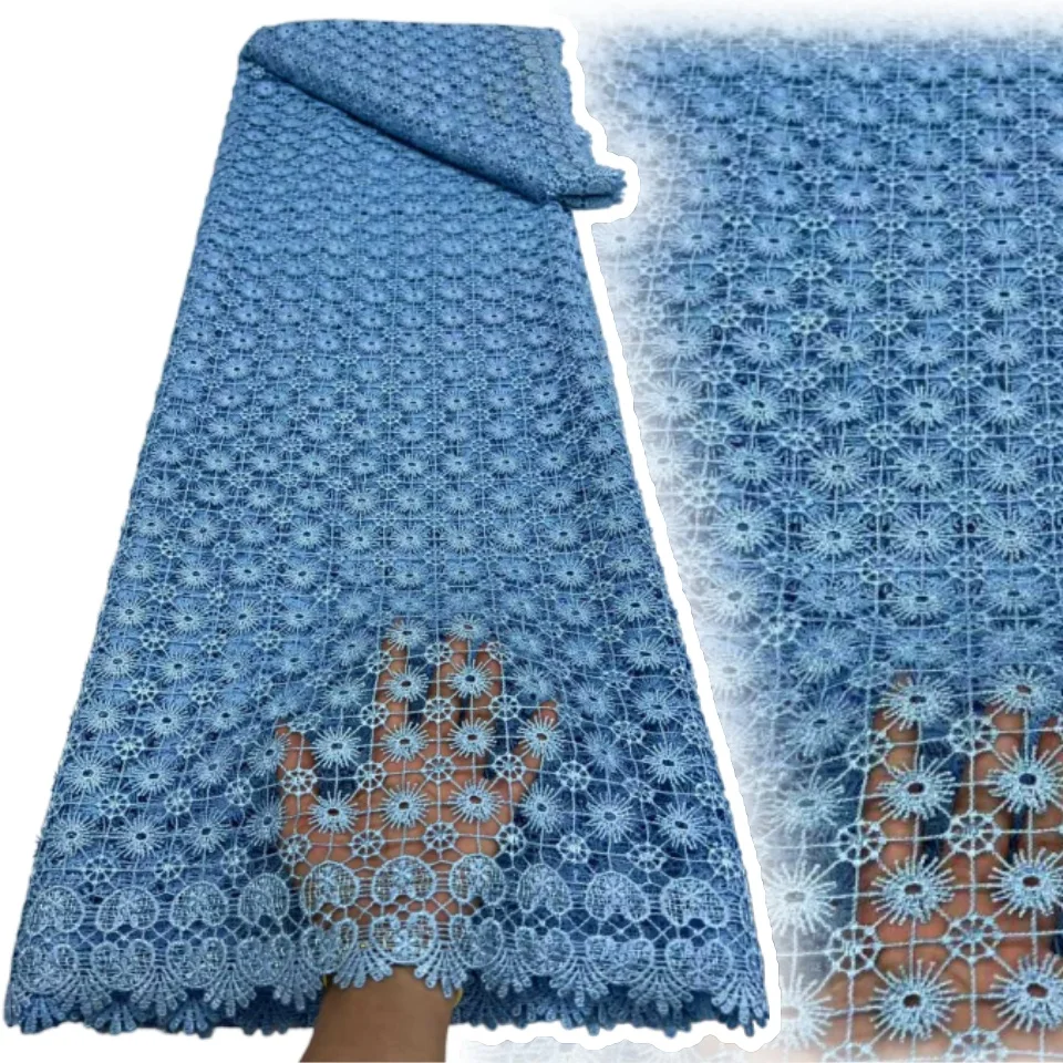 

Африканская молочная шелковая ткань с водорастворимым кружевом 2025 Высококачественная молочная шелковая нигерийская сетчатая кружевная ткань для свадебного платья TP1562