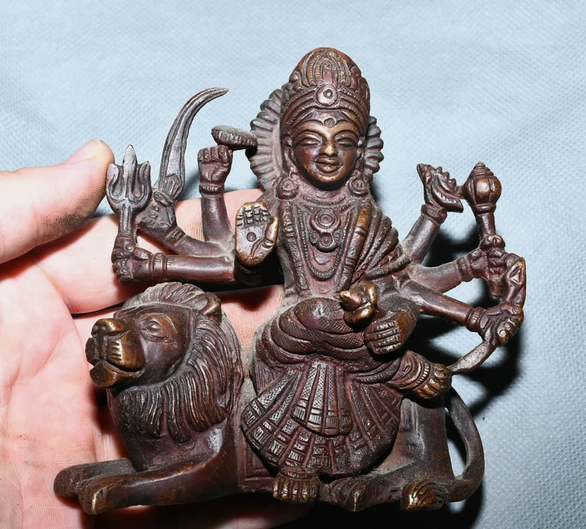 4.3'' Unique Old Tibet Bronze Durga Du Jia Ear Du Jiaear Fa Qi Fa qi Statue