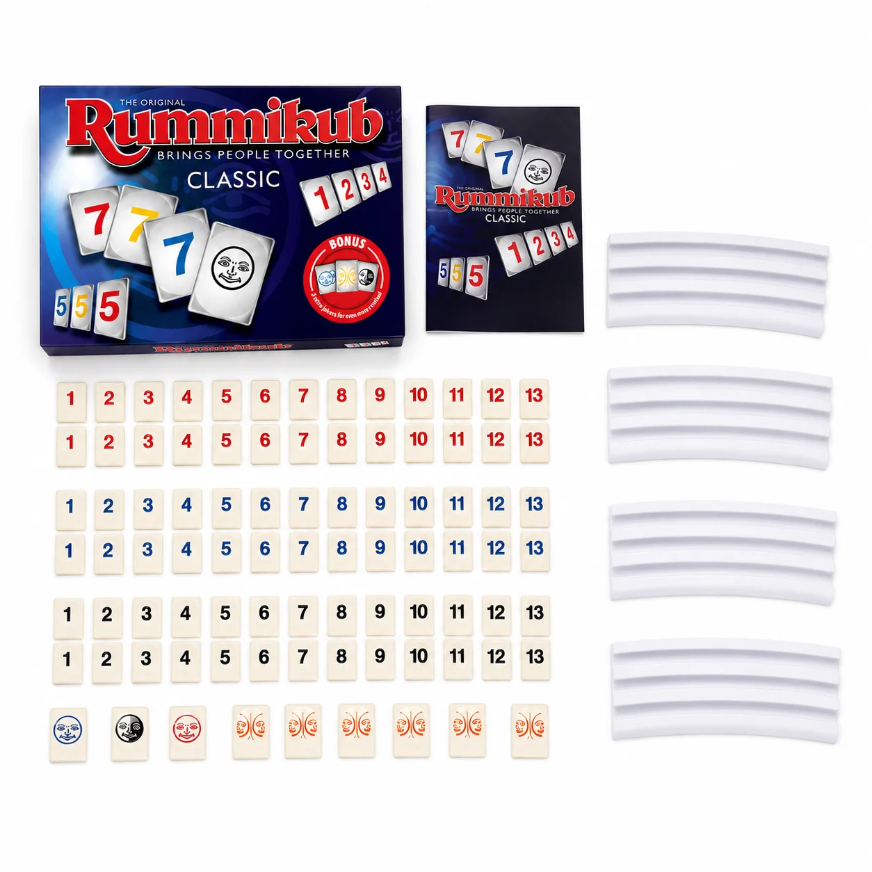 Rummikub Classic Number Strategy Game - Complete Set with 4 Tile Racks - Family Board Game for Adults & Kids