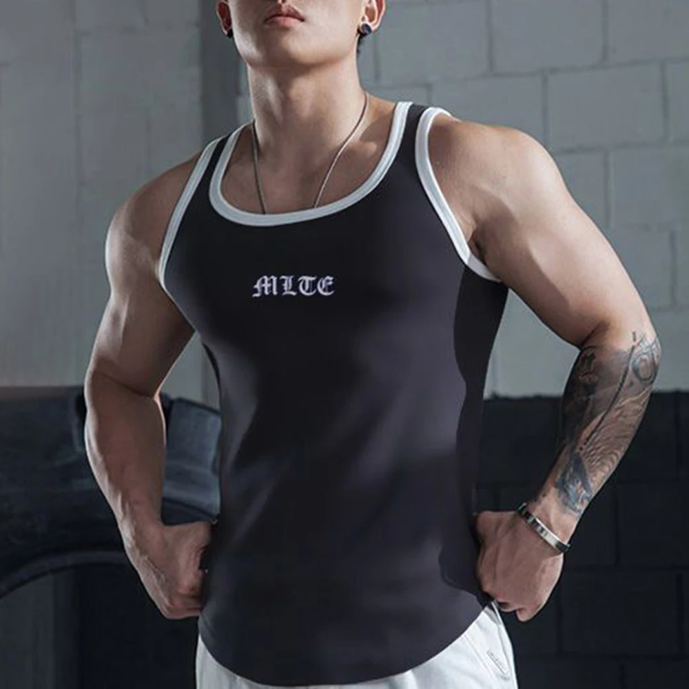 

Men Sports Fitness Tight Vest 2024 New Genderless Fashion Sexy Shaping Elastic Training Quick Dry Contrast Color Tank Top Unisex