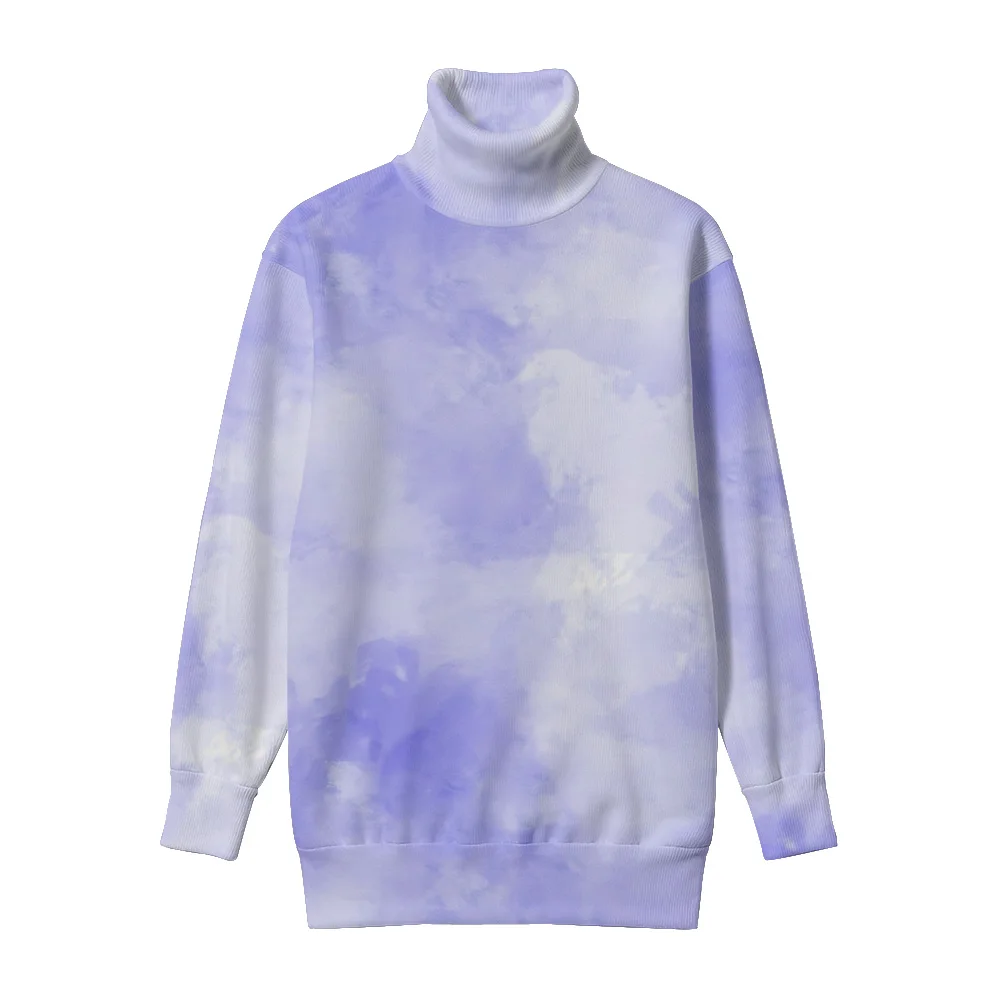 

Trendy Oversized Long Sleeve Turtleneck Sweater Watercolor Splatter Print Cozy Thick Loose Fit Pullover Ribbed Neck & Hem Winter