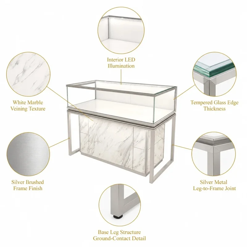 custom.Bright LED Luxury Jewelry Cabinet with Wood Base Metal Frame Eco-Friendly Transparent Glass Display Showcase Shopping
