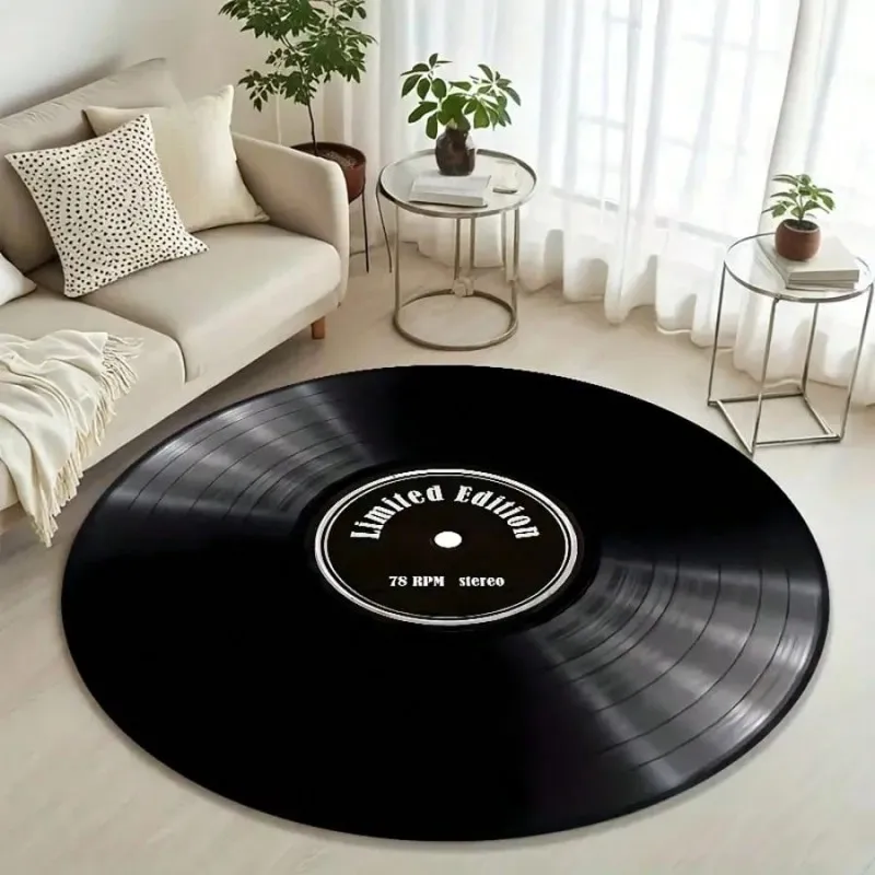 Vintage Guitar Pattern Carpet Round Area Rug Retro Music Theme Home Decor Floor Cover Living Room Bedroom Studio Lounge Accent
