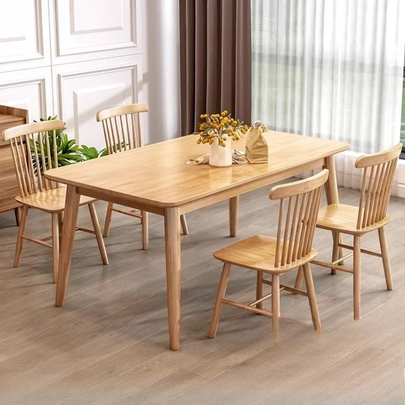 

All solid wood dining table Small apartment household light luxury simple modern log book table and chair combination