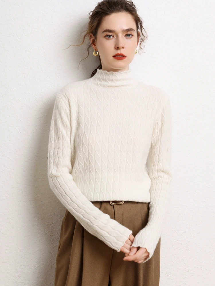 새로운 여성 패션 솔리드 터틀넥 풀오버 100% 캐시미어 스웨터 가을 겨울 따뜻한 소프트 케이블 스티치 그레이스 의류상의