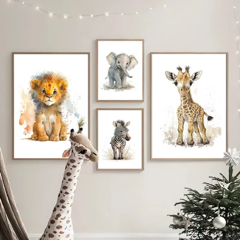 Elephant Lion Canvas Painting Giraffe Tiger Spot Wall Art Animal Poster Pictures Children\'S Room Decoration