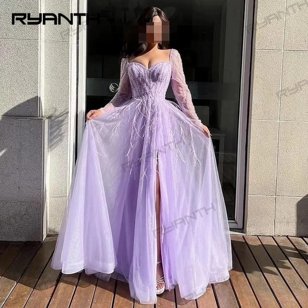 Ryanth Elegant Sweetheart A-line Evening Dresses Tassel Lace Layered /Tulle Floor length Prom Exquisite vestidos de noche فساتين