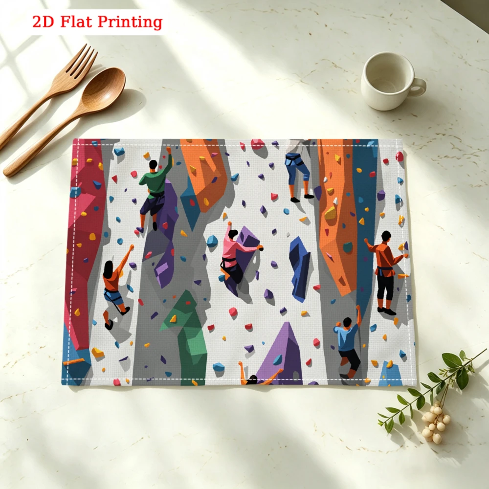 Rock Climbing Scene Kitchen Placemat Rock Climbing Scene Linen Pad Dish Coffee Cup Table Mat 1PC 30x40cm