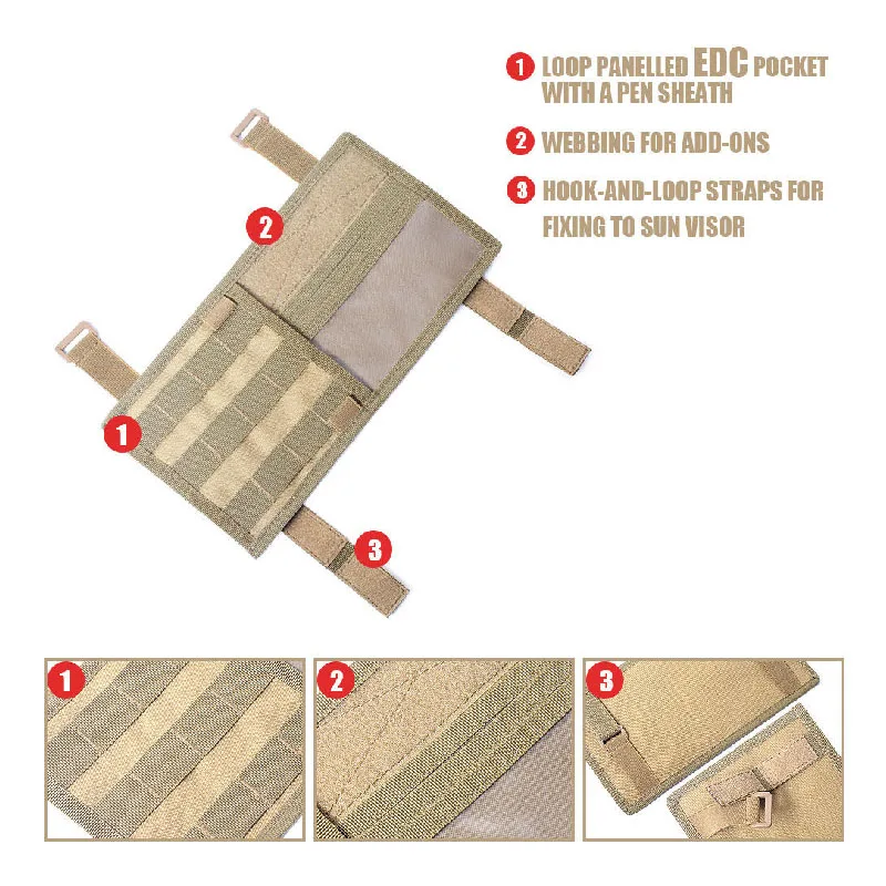 Multi Functional Sun Visor Storage Bag Tactical Army Hunting Car Accessories Sun Visor With Hook And Loop Patch Pen Clip