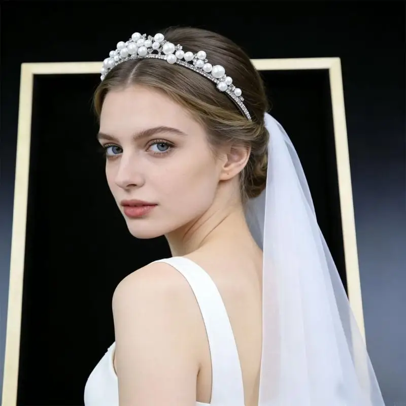 Classical Pearls Wedding Tiaras Suitable for Various Hairstyles and Occasions E0BF