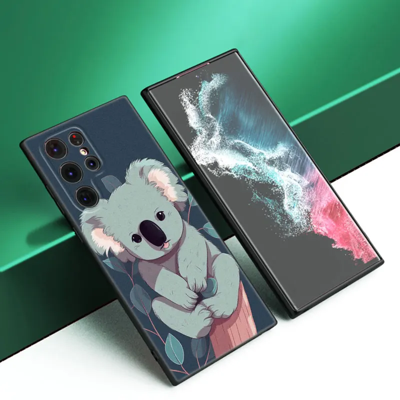 Cartoon Koala Bear Black Silicone Phone Case For Samsung Galaxy S23 S21 S20 FE S24 S22 Ultra S10E S10 S9 S8 Plus