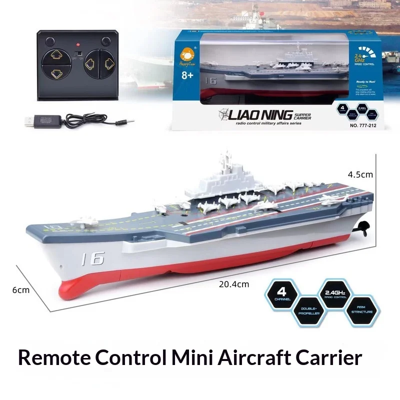 Mini RC Aircraft Carrier Speedboat Submarine Warship Model Golden Light Rechargeable Remote Control Boat Toy for Kids Hobby