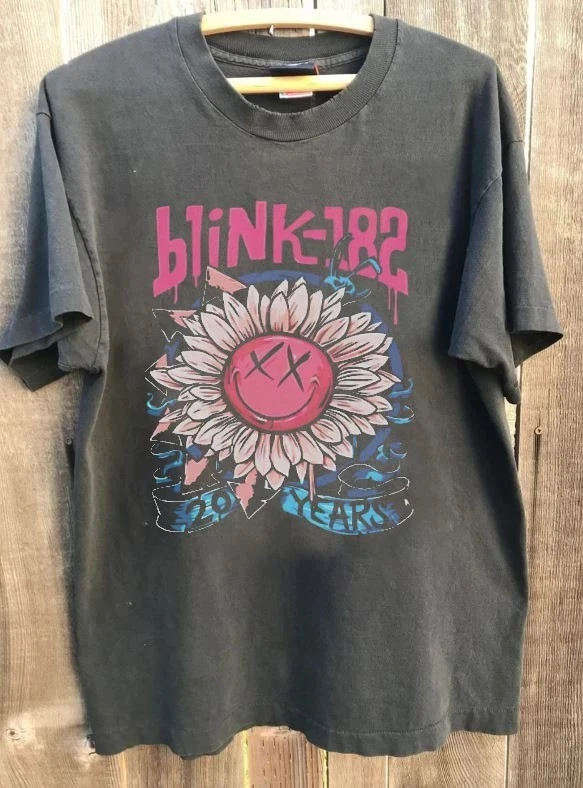 Camisa da banda Blink 182, camisa unissex cinza da turnê mundial do Blink 182, camisetas gráficas Harajuku