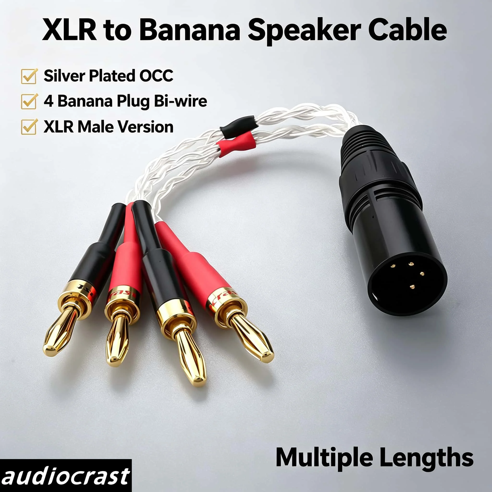 Speaker Cable XLR Male to 4 Banana Plug Silver Plated OCC Hifi Audiophile Bi-wire Amplifier to Speaker Adapter Cord