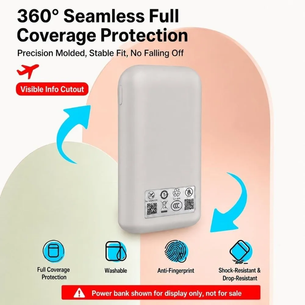 Silicone Protective Case Shockproof Portable Protective Cover Dustproof Soft Shell for UGREEN P6 PB610 45W 10000mAh Power Bank