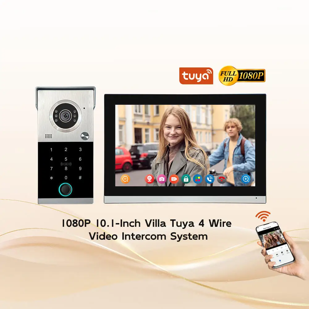 

Tuya Smart Home 10-Inch Video Doorphone Fingerprint & Password Access 4-Wire Intercom System Indoor Monitor for Villas Houses