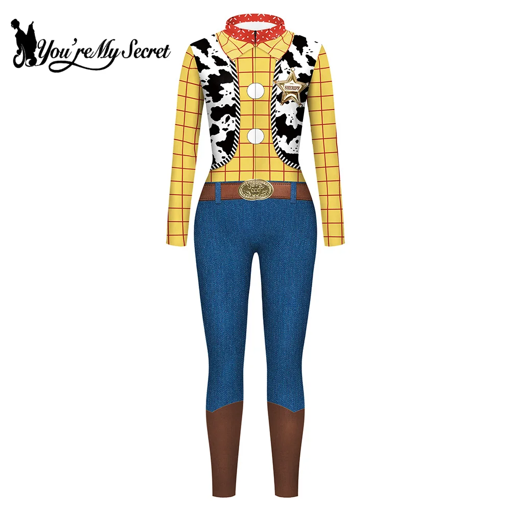 [You're My Secret] Men Woody Cosplay Bodysuit 3D Print Cowboy Cosplay Costume Front Zipper Jumpsuit Halloween Rave Party Outfit view 4