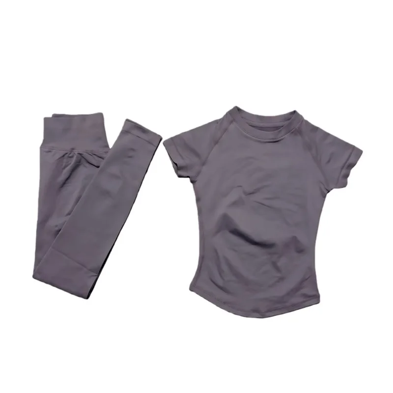 2-delige sportset met korte mouwen, dames, ronde hals, ademende yoga sportlegging met korte mouwen, gym sportkleding, workoutsets - afbeelding 2