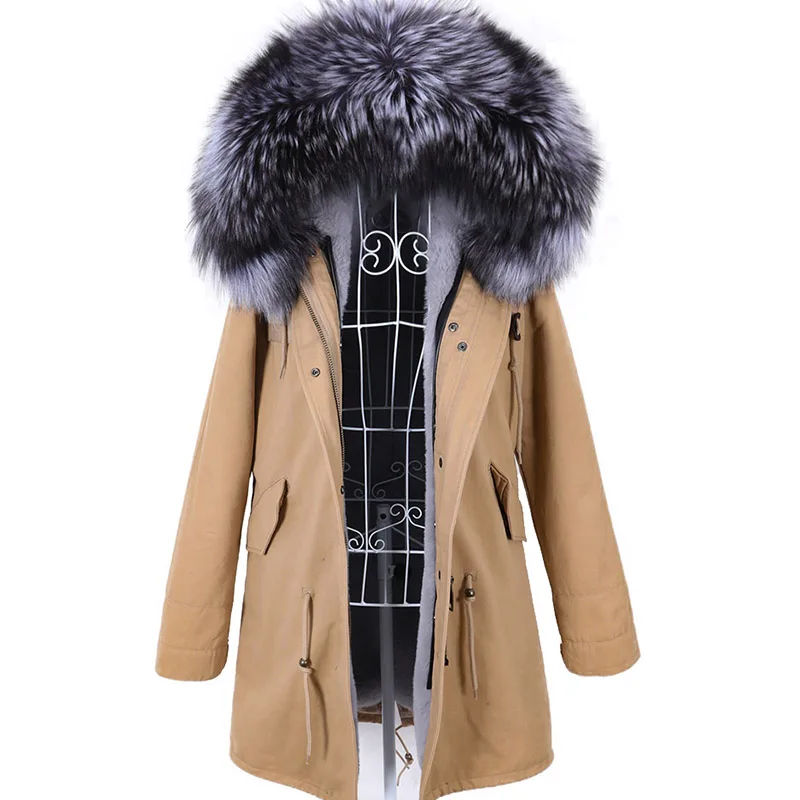 

Maomaokong 2022 Winter Jacket Women Long Parka Waterproof Big Natural Real Fox Fur Raccoon Fur Collar Hood Thick Warm Liner