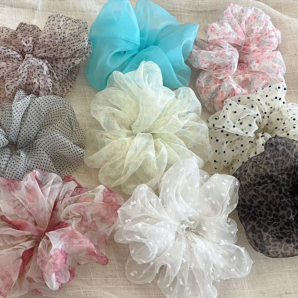 Coleteros de Tul con Encaje y Flores para Primavera/Verano, Coletero Grande y Esponjoso para Mujer, Estilo Boho, Banda Elástica para Cabello Grueso