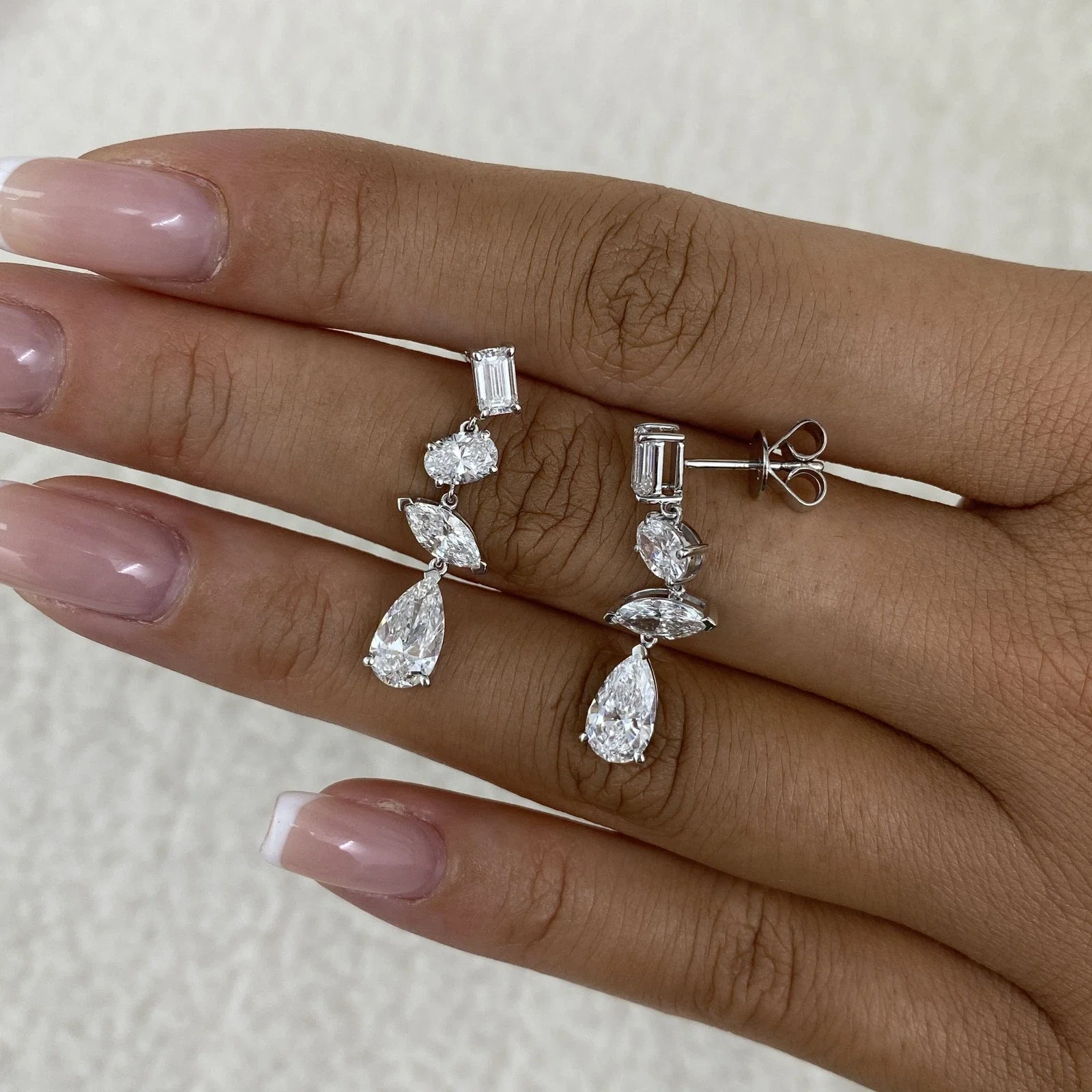 Solid Platinum 950 Dangle Earrings 3.6ctw Mix Shape Lab Grown Diamond DEF VS-VVS Push Back Diamond Earrings For Lady