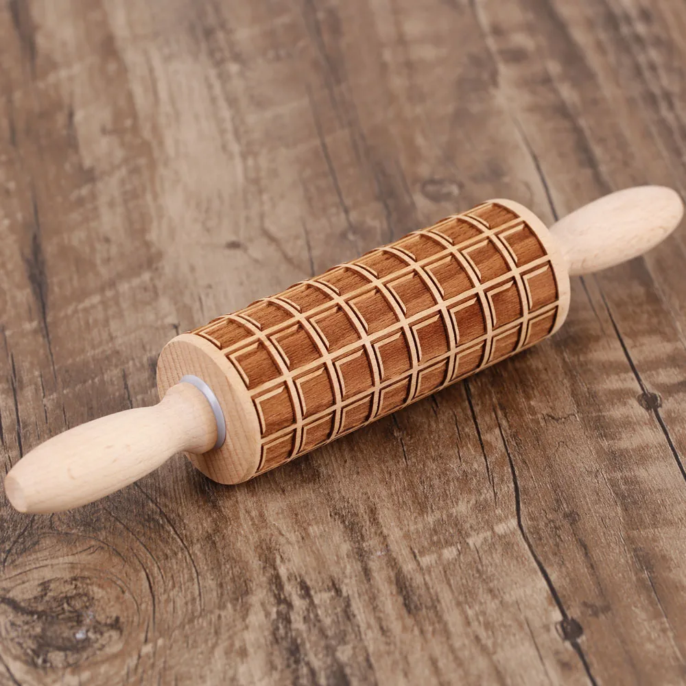 Arjmide Grid Dinosaur Rolling Pin for Baking Deep Engraved Wooden Embossed Judaism Mini Small Rolling Pin Cookie Tool