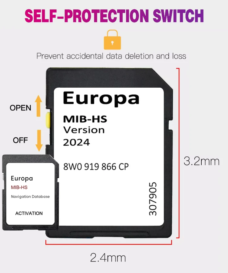 2024 نسخة أوروبا المملكة المتحدة خرائط Sat Nav لأودي A S RS Q SQ RSQ سيارة 2015-2020 الملاحة نظام MIB-HS GPS بطاقة SD 8 واط 0919866 CP