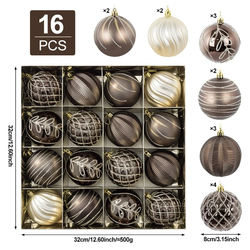 8cm Coffee Champagne Christmas Ball Ornaments Luxury Special Shape Christmas Tree Party Decoration Christmas Spheres Pendant