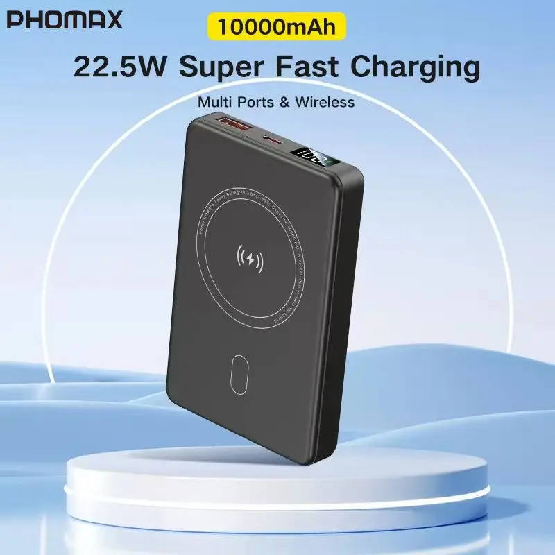 

PHOMAX Outdoor Mini Magnetic Wireless Power Bank Lithium-Ion Charger with LED Charge Indicator Portable Cell Phone Charging Bank
