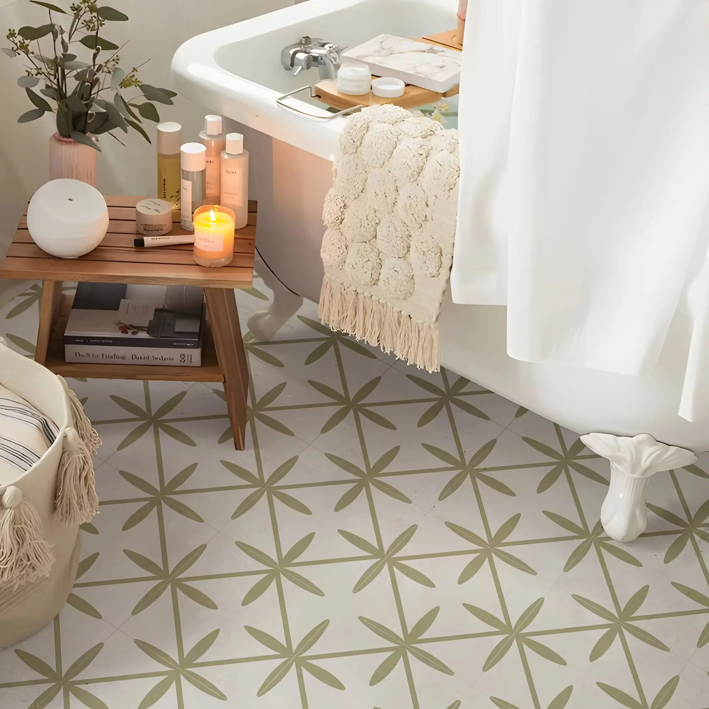 بلاط أرضيات من الفينيل بالتقشير والعصا للحمام ، أرضيات من حكيم البوهو ، مقاوم للماء ذاتي اللصق ، ديكور منزلي بوهيمي