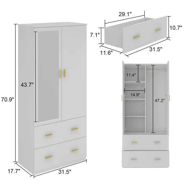 Glastür Holz Schrank Mit Spiegel Holz MDF Schrank